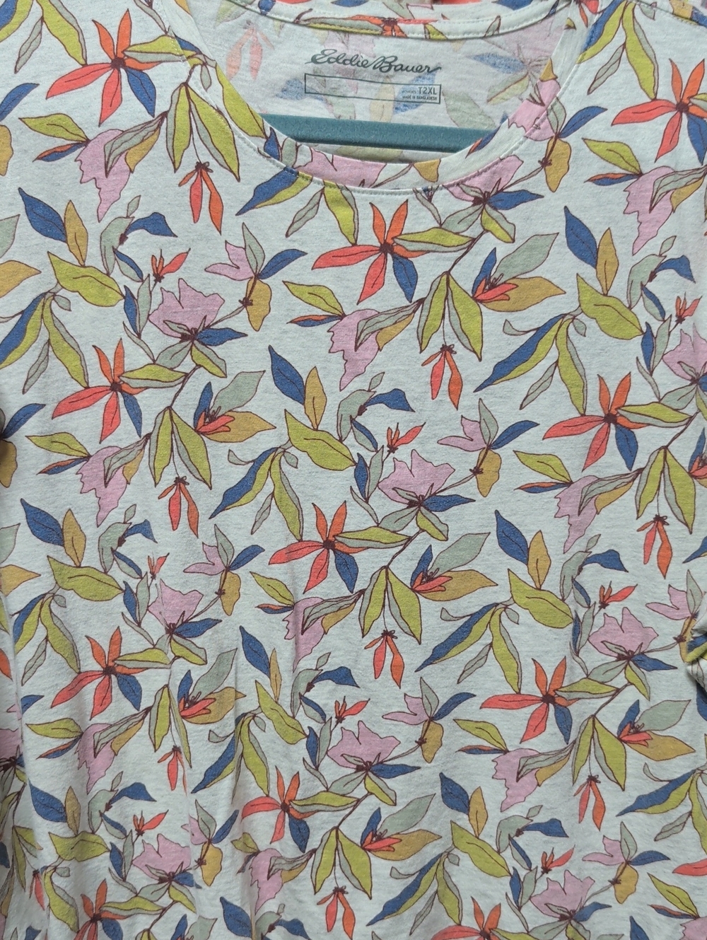 Eddie Bauer Floral Short Sleeve Tee in Light Blue with Coral, Pink & Olive